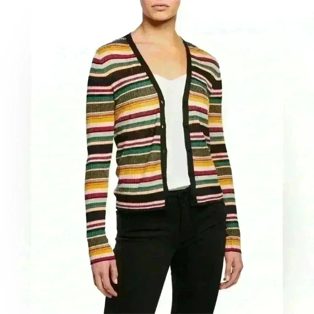 Veronica Beard Keke Striped Ribbed Cardigan